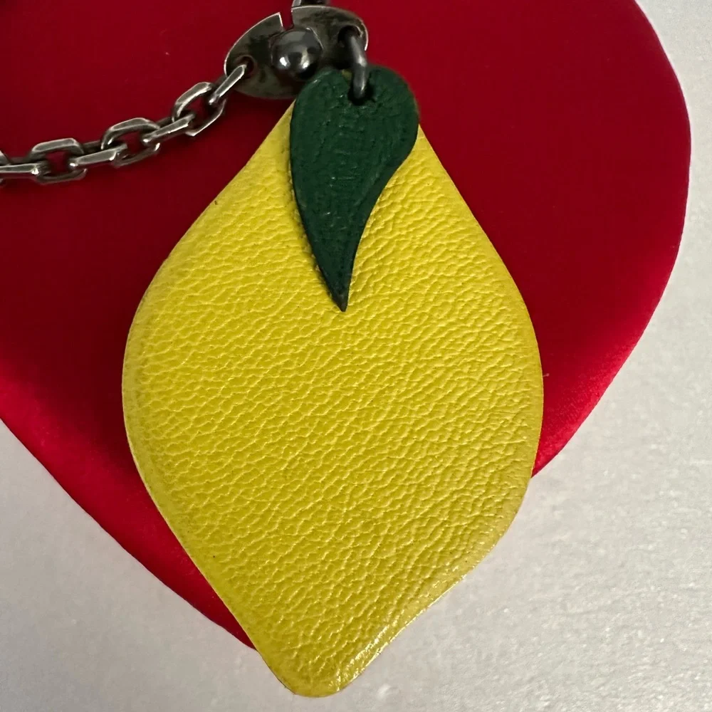 HERMES Lemon Leather Bag Charm Yellow READ - Picture 3 of 16